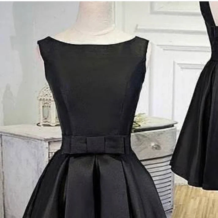 Black elegant cute simple knee-length mid-length satin homecoming dress prom dress evening dress party dress gh188