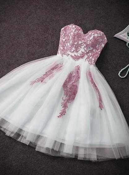 A-line Blue Sweetheart Strapless Appliques Homecoming Dresses  SH790