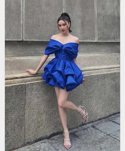 Unique Blue Off The Shoulder Homecoming Dresses SH640