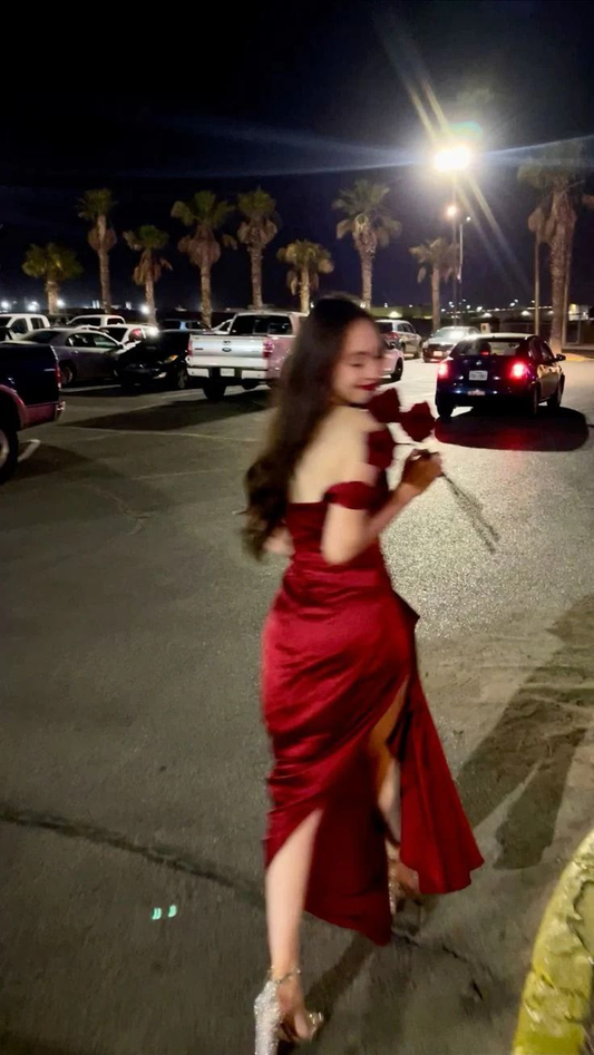 Fashion Red Off The Shoulder Mermaid Long Slit Prom Evening Dress SH1436