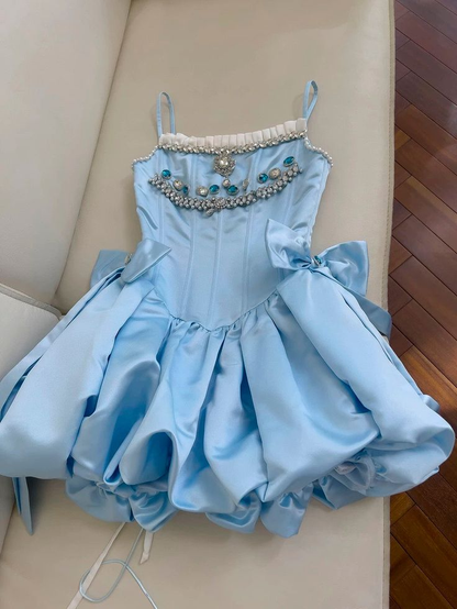 Classy Spaghetti Straps Blue Short Homecoming Dresses A Line Cocktail Dress  S642