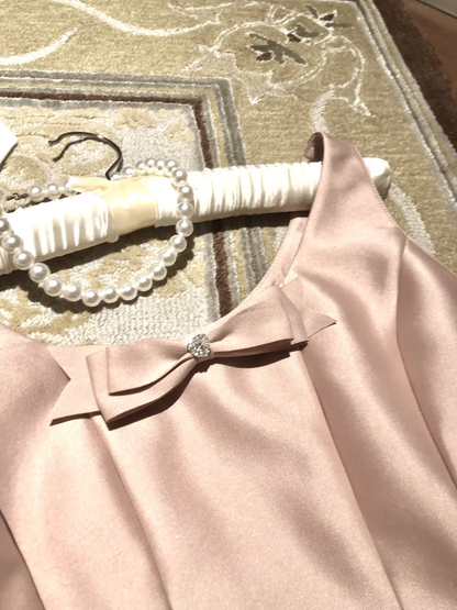 Cute A Line Strap Bow Light Pink Tulle Satin Short Homecoming Dress Cocktail Dress SH3088