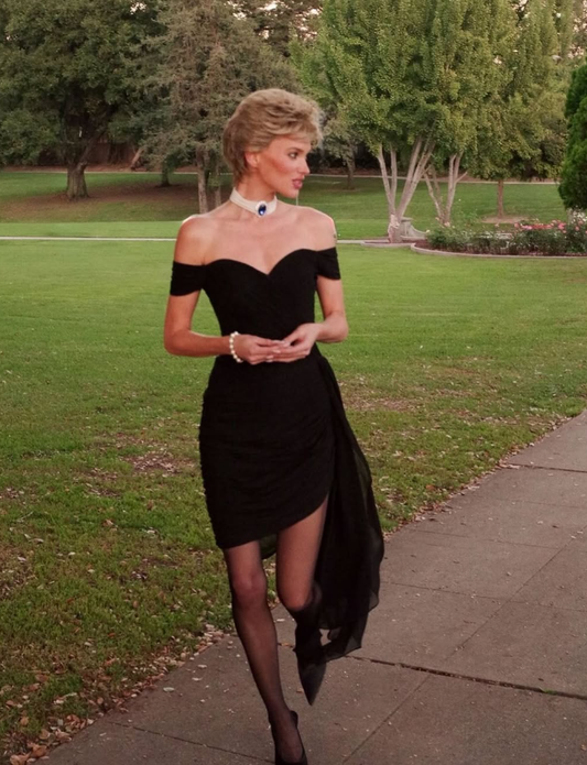 Elegant Sheath Off the Shoulder Black Chiffon Prom Dress Evening Dress SH2317