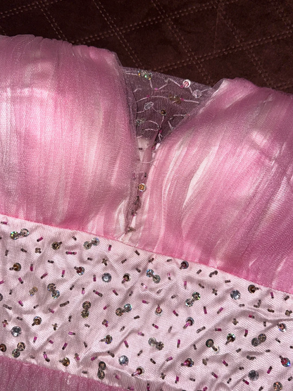 Cute A Line Sweetheart Neck Beaded Pink Tulle Satin Short Homecoming Dress Cocktail Dress SH3101
