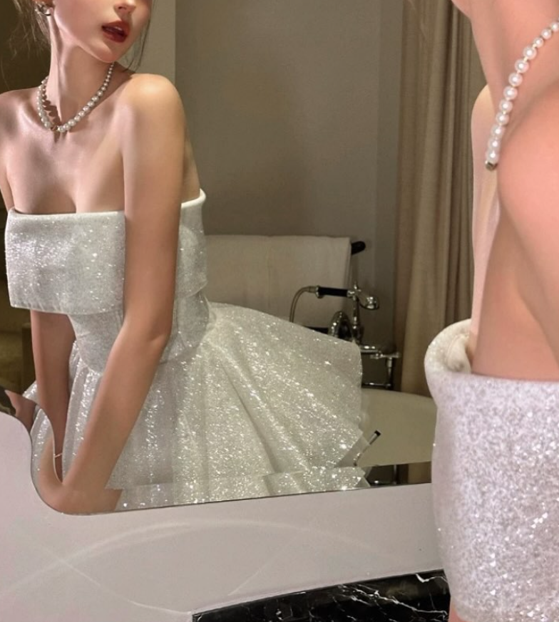 Shiny A Line Strapless White Sequin Homecoming Dress Cocktail Dress SH3213