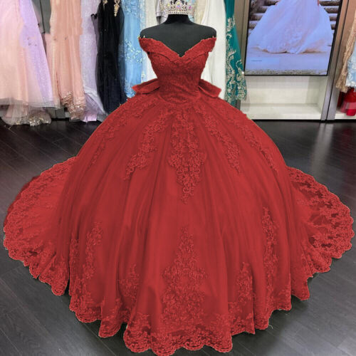 Vestidos de quinceañera dorados con hombros descubiertos y encaje de princesa, apliques con lazo