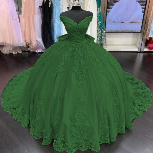 Vestidos de quinceañera dorados con hombros descubiertos y encaje de princesa, apliques con lazo
