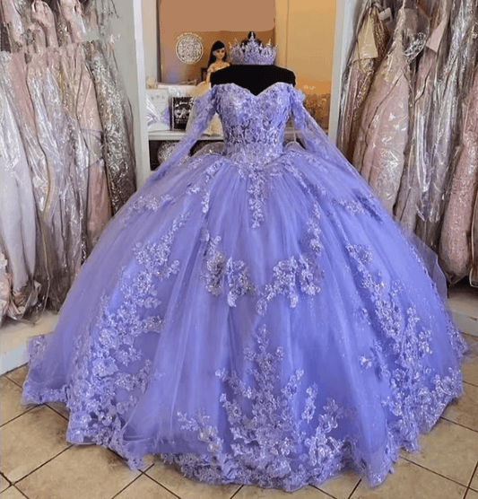 Vestidos de quinceañera color lavanda, manga larga, para cumpleaños, graduación, princesa, baile de graduación