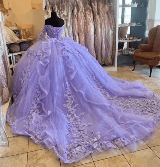 Vestidos de quinceañera color lavanda, manga larga, para cumpleaños, graduación, princesa, baile de graduación