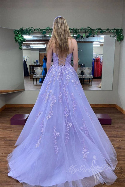 Lavender Tulle Lace Appliques Long Prom Dress, Stunning Long Graduation Dress GP504