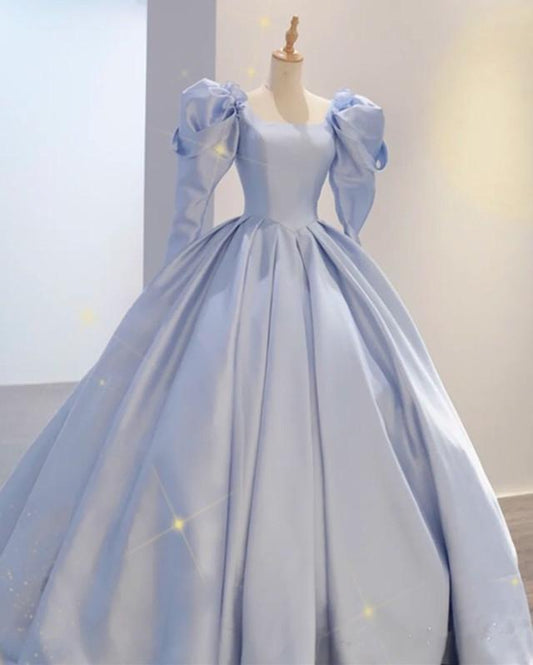 Vestidos de fiesta de satén con mangas abullonadas y espalda abierta
