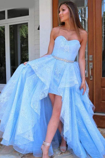 Light Blue Lace High Low Prom Dress, Sweetheart Sweet 16 Dress GP233