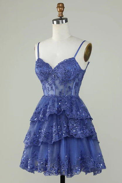 Lilac Spaghetti Straps Lace Mini Homecoming Birthday Dress, AST1034