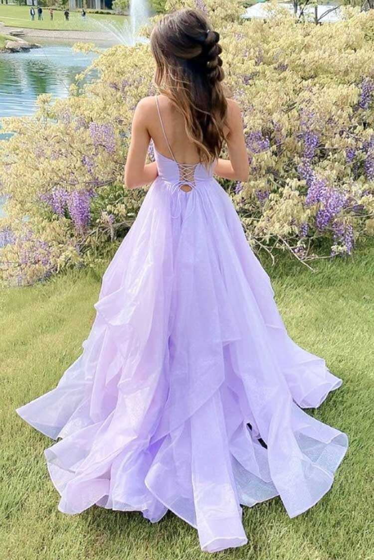 Lilac Sparkly Prom Dresses Long V-neck Formal Evening Dresses GP106