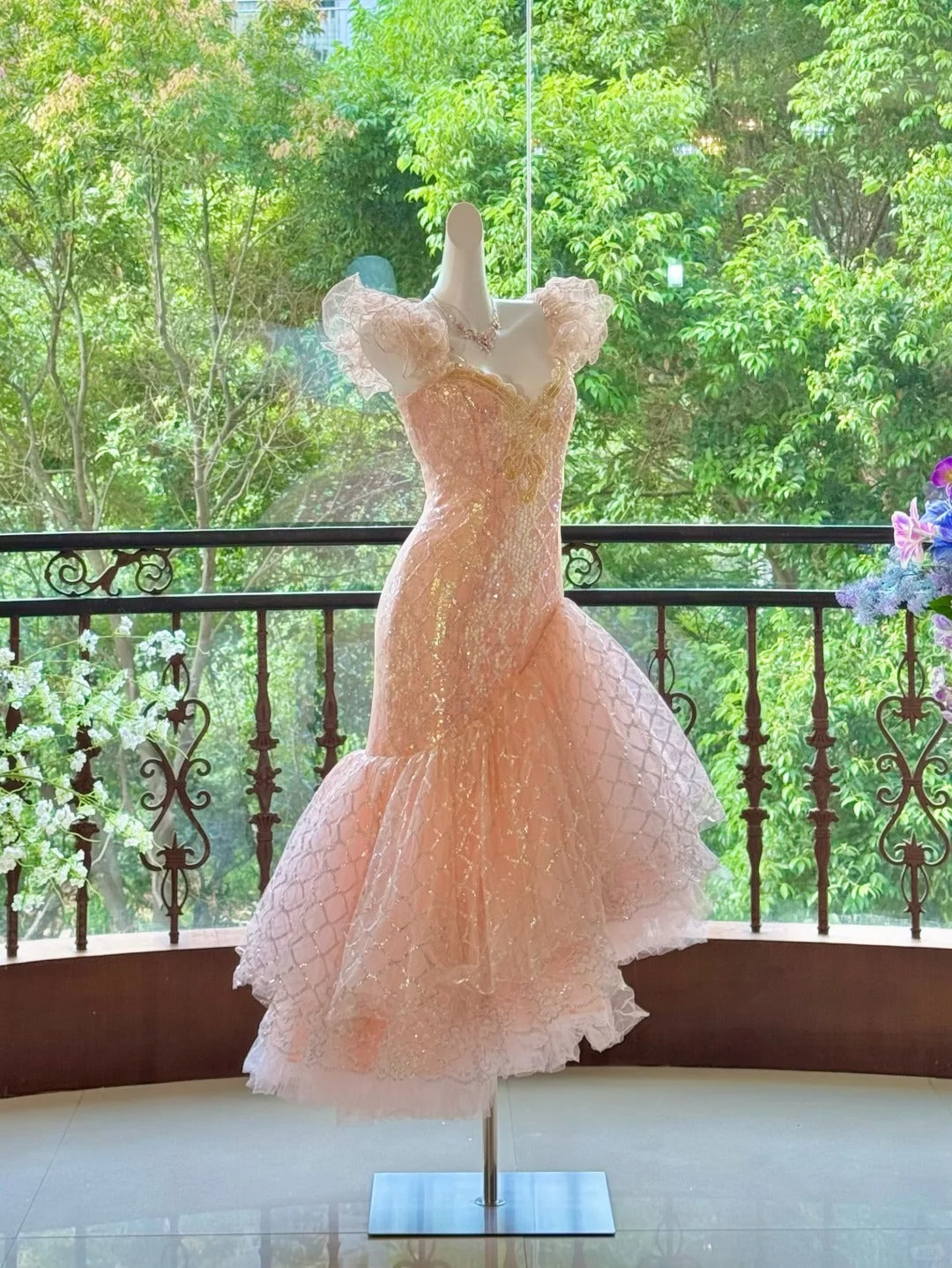 shopuniqlos-Pink Gorgeous Elegant Shiny Long Mermaid Tulle Quinceanera Dresses Ball Gown Graduation Dress Princess gh5003