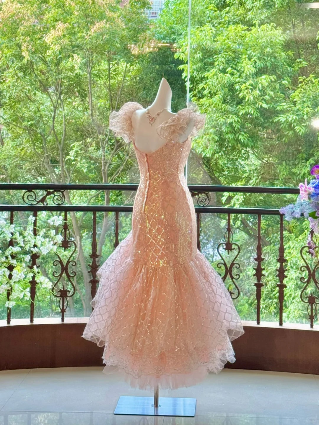 shopuniqlos-Pink Gorgeous Elegant Shiny Long Mermaid Tulle Quinceanera Dresses Ball Gown Graduation Dress Princess gh5003