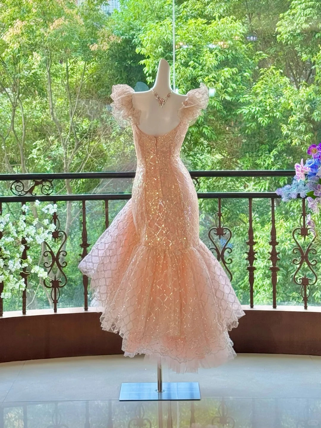shopuniqlos-Pink Gorgeous Elegant Shiny Long Mermaid Tulle Quinceanera Dresses Ball Gown Graduation Dress Princess gh5003