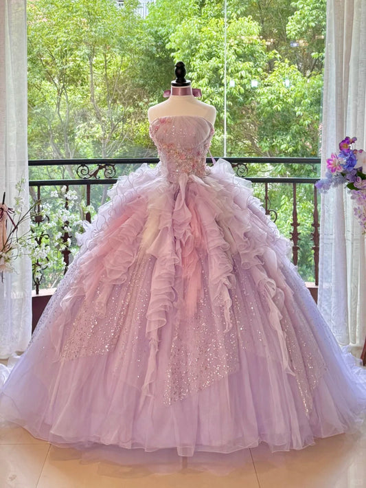 Quinceanera Dresses Pink Purple Gorgeous Elegant Shiny Floral Sequin Long Tulle Prom Dress Graduation Dress gh5001
