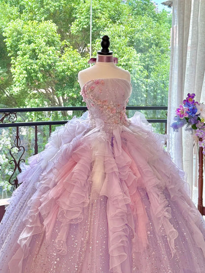 Quinceanera Dresses Pink Purple Gorgeous Elegant Shiny Floral Sequin Long Tulle Prom Dress Graduation Dress gh5001