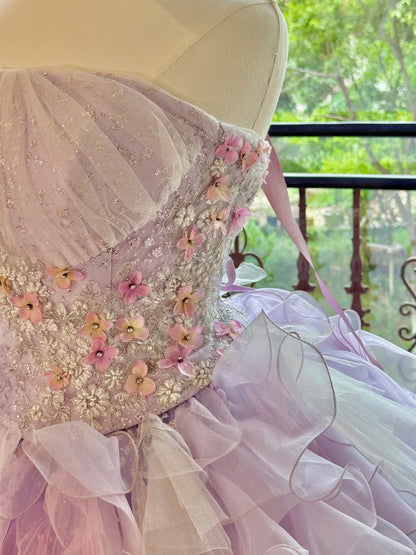 Quinceanera Dresses Pink Purple Gorgeous Elegant Shiny Floral Sequin Long Tulle Prom Dress Graduation Dress gh5001