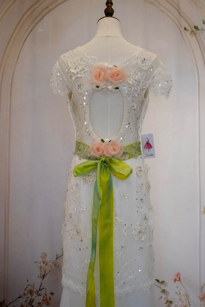 Luxurious Glitter Mermaid Keyhole Back Wedding Dress with Sequin and Belt