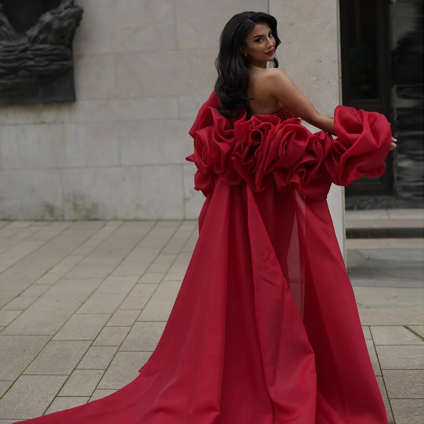 Gorgeous Burgundy Beaded Strapless Cape Design Sheath Long Prom Dress Evening Dress TP4560