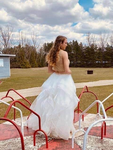 Two Pieces Long Zipper Back Lace Princess Tulle Prom Dresses GP289