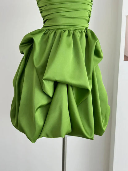 Simple Green Strapless Ruffled Hem Design A-line Mini Party Dress Homecoming Dress TP4049