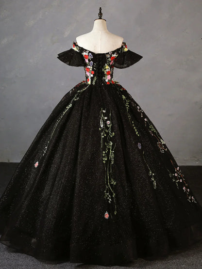 Black Tulle Lace Long Prom Dress, Black Tulle Long Evening Dress  TP28