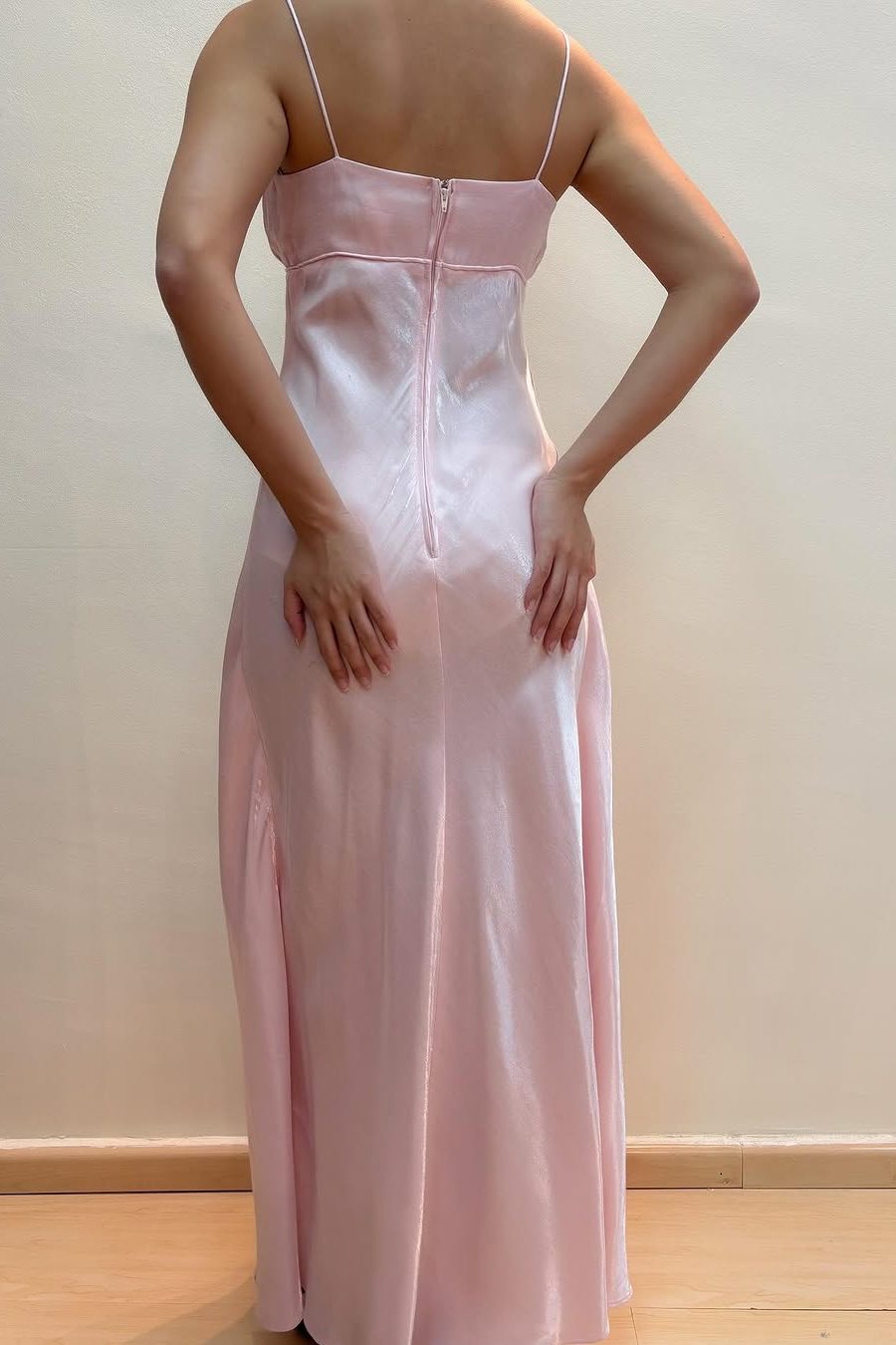 Vestido de fiesta rosa, largo y fluido, sin tirantes, corte A