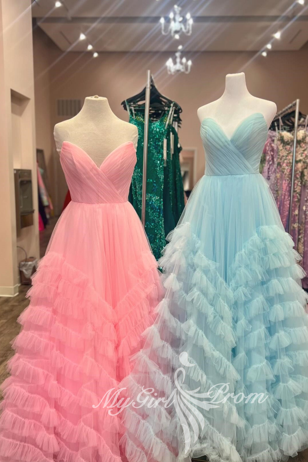 Sweetheart Lilac Tulle Long Prom Dress Layered Evening Dress with Pleated GP754