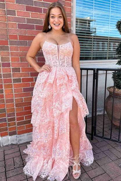 Spaghetti Straps Royal Blue Prom Dress Layers Evening Gowns with Appliques GP728