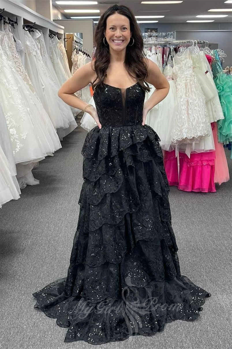 Spaghetti Straps Royal Blue Prom Dress Layers Evening Gowns with Appliques GP728