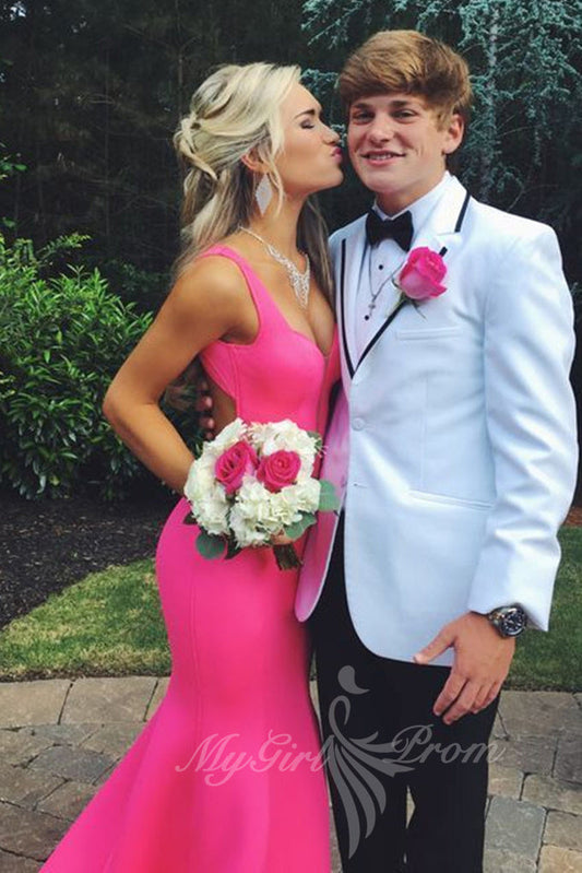 Sweetheart Hot Pink Prom Dress Mermaid Backless Formal Dress GP781