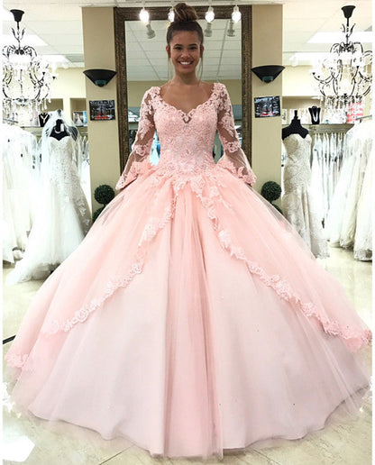 Sweeet 16 Ball Gown Long Sleeve Appliques Prom Quinceanera Dresses MP1197
