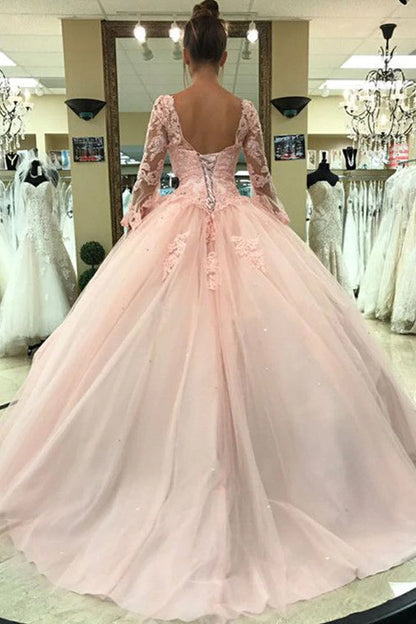 Sweeet 16 Ball Gown Long Sleeve Appliques Prom Quinceanera Dresses MP1197