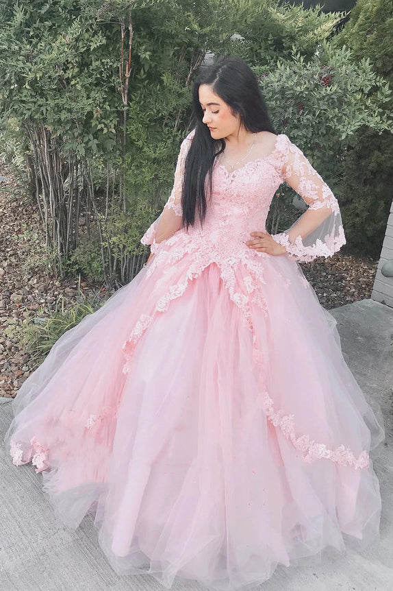 Sweeet 16 Ball Gown Long Sleeve Appliques Prom Quinceanera Dresses MP1197