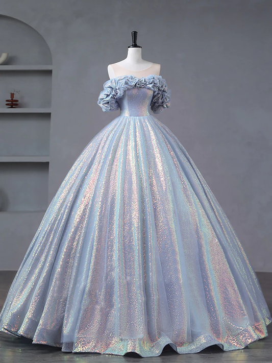 Off Shoulder Tulle Sequin Long Prom Dress Formal Quinceanera Dress Ball Gown  SH1325