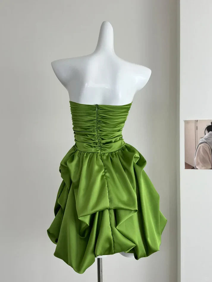 Simple Green Strapless Ruffled Hem Design A-line Mini Party Dress Homecoming Dress TP4049
