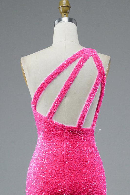 Mermaid Glitter One-Shoulder Backless Prom Dress With Sequins,AST1248
