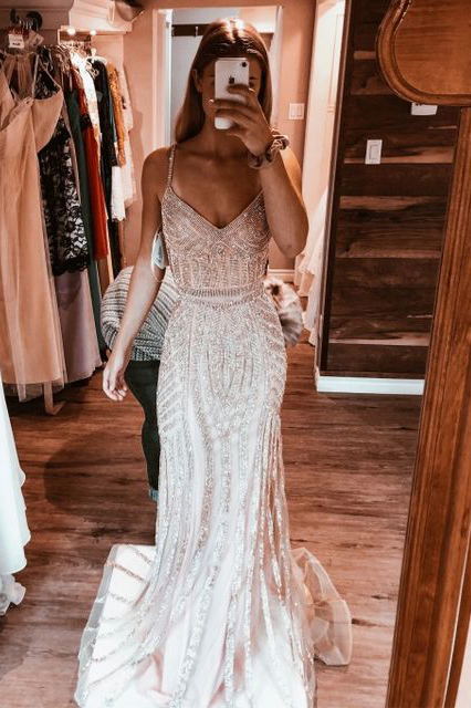 Spaghetti Straps Long Sequined Mermaid Prom Evening Dress GP245