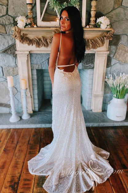 Mermaid Light Blue Sequin Long Prom Dress with Appliques, Slit Long Evening Dress GP435