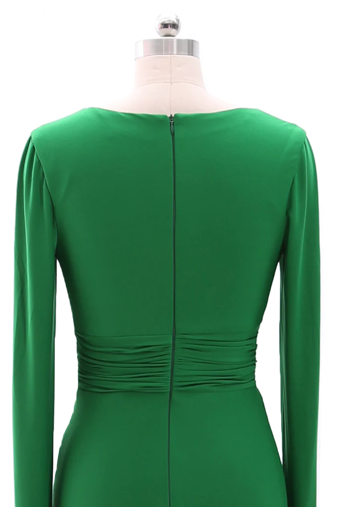 Vestidos largos de madre de la novia para mujer, vestido de noche verde gris con manga larga y cuello en V