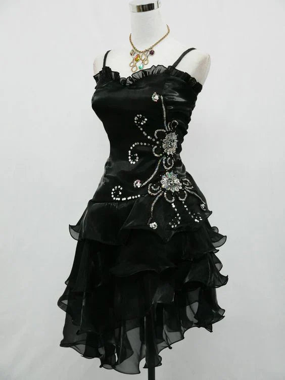 Vintage Shiny Beaded Spaghetti Strap A-Line Short Party Dress Cocktail Dress Homecoming Dress TP4456