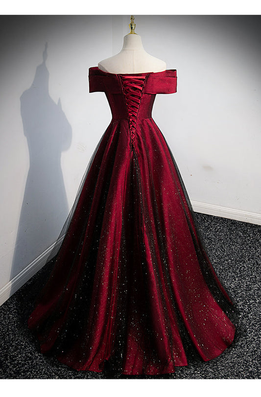 Off The Shoulder Red Short Sleeves Long Prom Dresses SH045