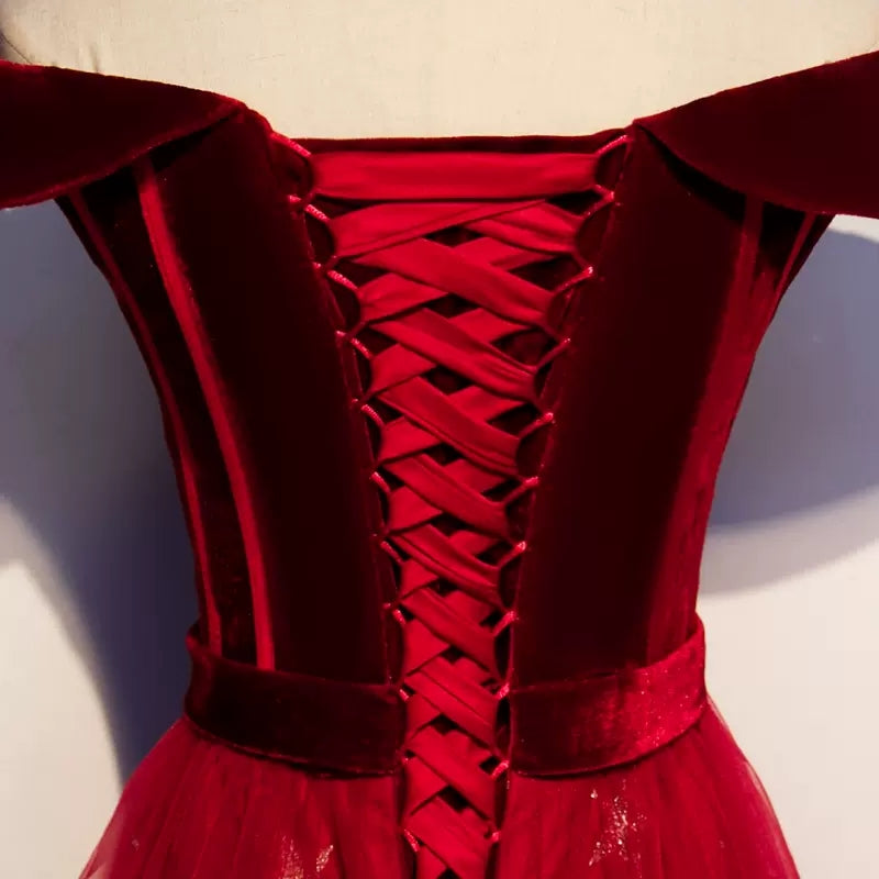 Off The Shoulder Red Tulle Prom Dresses SH150