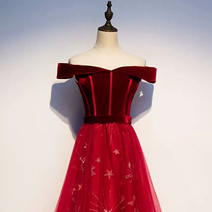 Off The Shoulder Red Tulle Prom Dresses SH150