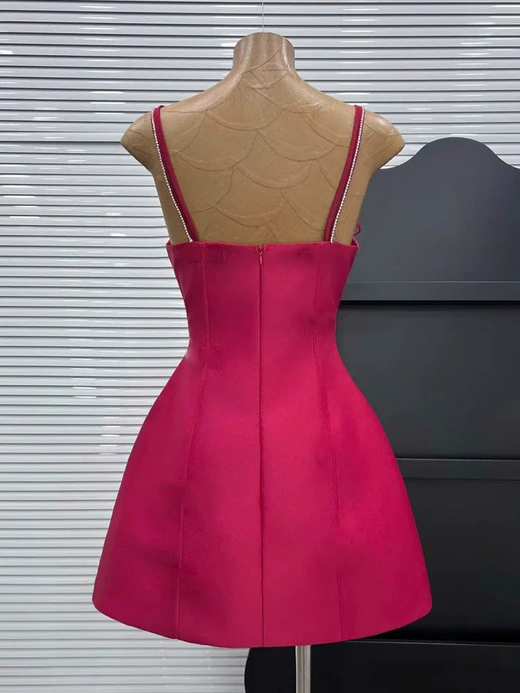 New Rose Pink Spaghetti Strap Bow Design A-line Party Dresses Homecoming Dresses, TP3845