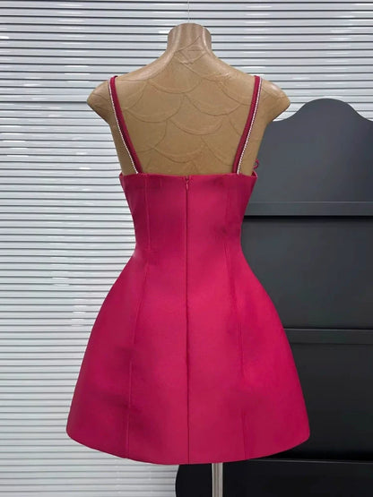 New Rose Pink Spaghetti Strap Bow Design A-line Party Dresses Homecoming Dresses, TP3845