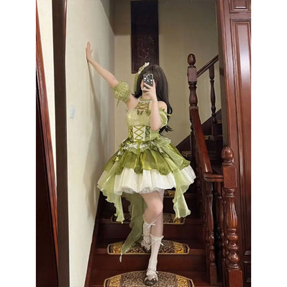 Vestido de fiesta vintage de cuello alto verde para 22 cumpleaños, vestido lolita corto, atuendos lolita DH2444